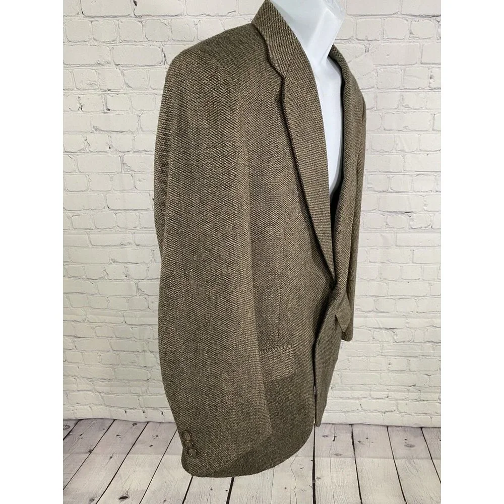 Towncraft Black Brown Woven Polyester/Wool/Silk/ 2 Button Blazer Jacket 40R